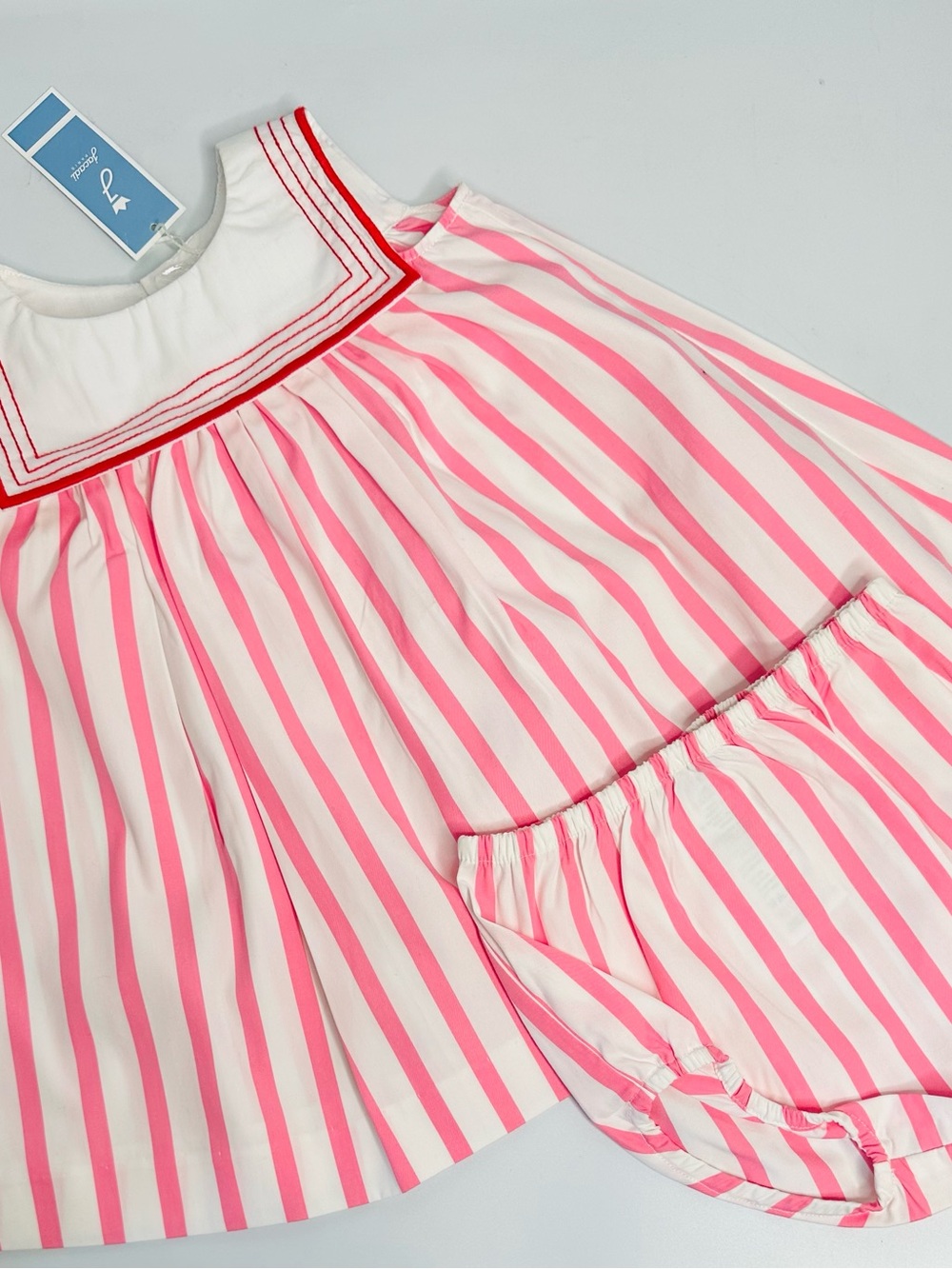 Jacadi Pink and White Striped Dress with Bloomers